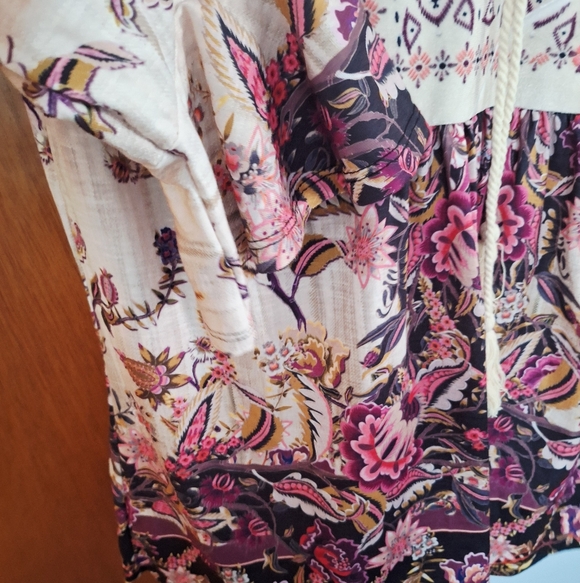 ONE WORLD NWT Pink Floral Boho Tunic with Embroidered Yoke Women's Size L - Picture 3 of 4